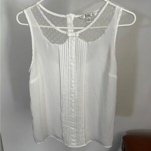 Lauren Conrad White Sheer Top Lace Feminine Pleated Blouse Peter Pan Collar XS